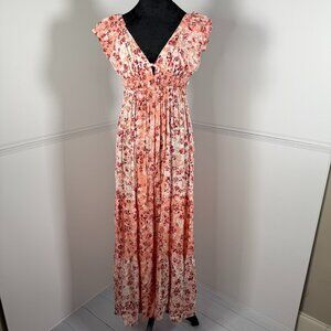 Angie Floral Open Back Tie Wide Leg Jumpsuit Boho Size S